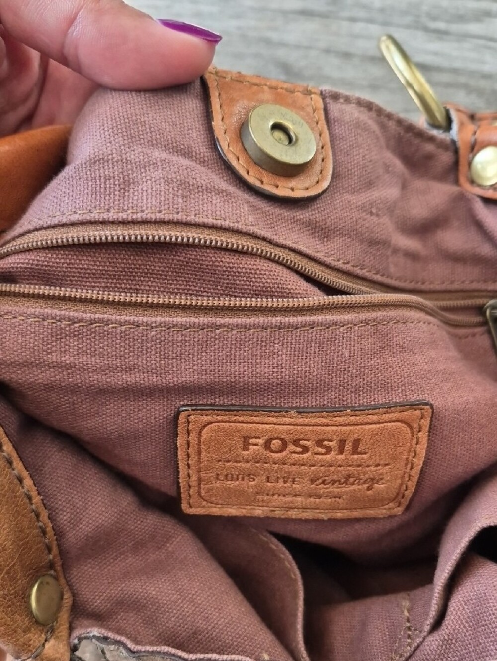 Fossil NWOT Patchwork Leather Tote Bag Patchwork in Brown and Cream - Picture 5 of 5